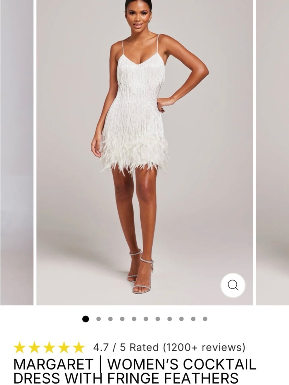 White Spaghetti-Strap Feather Hem Mini Dress